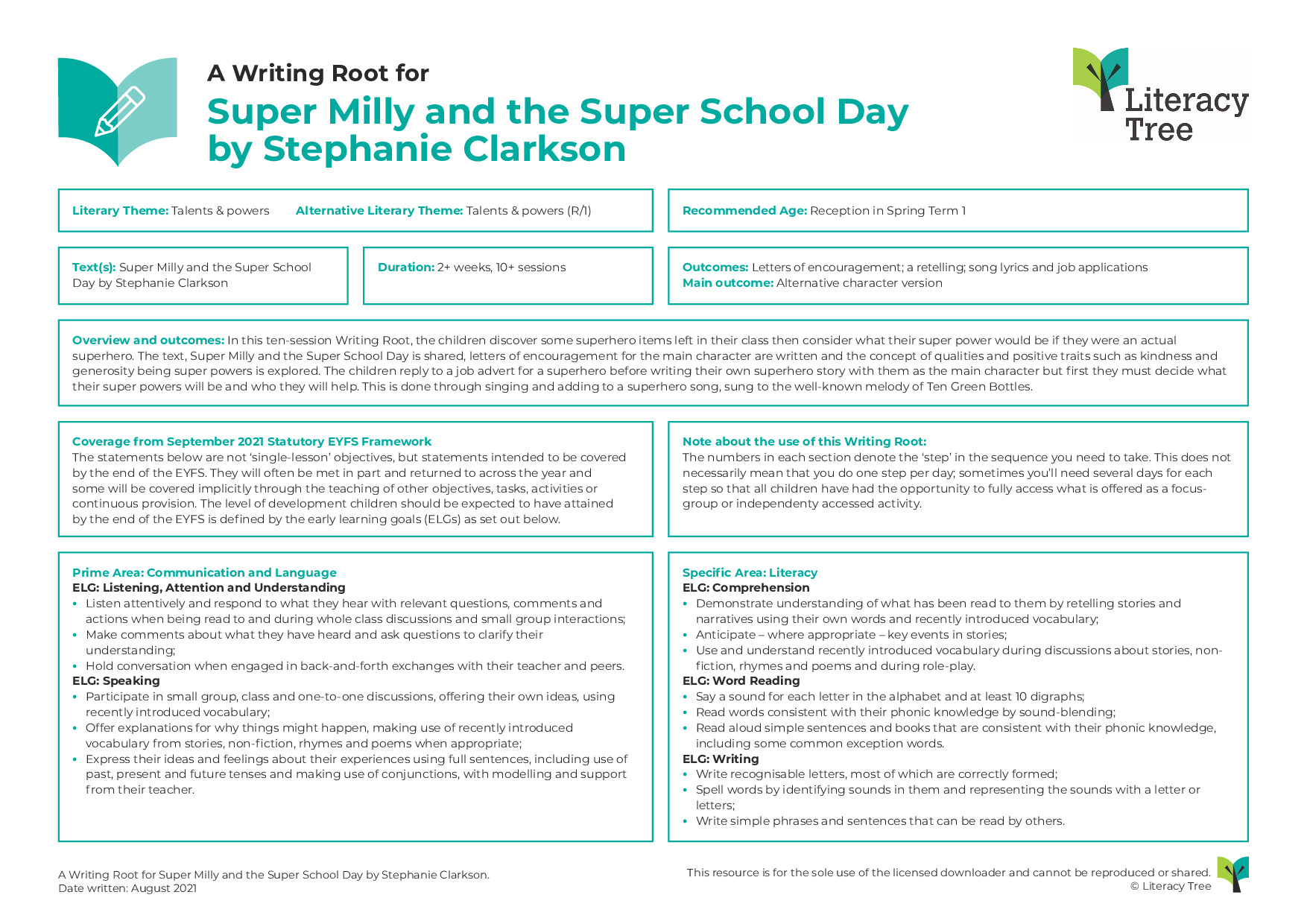 A Writing Root for Super Milly and the Super School Day
