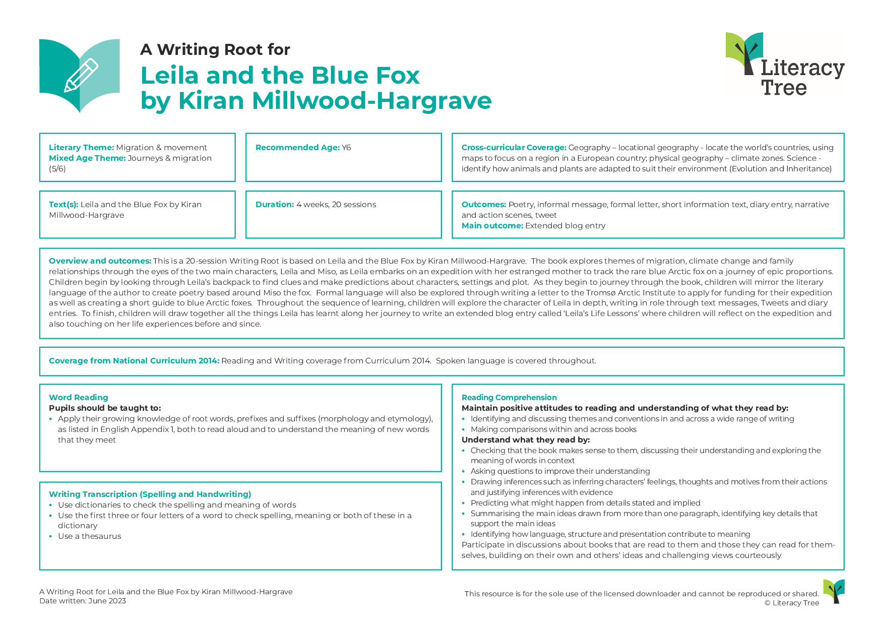 A Writing Root for Leila and the Blue Fox