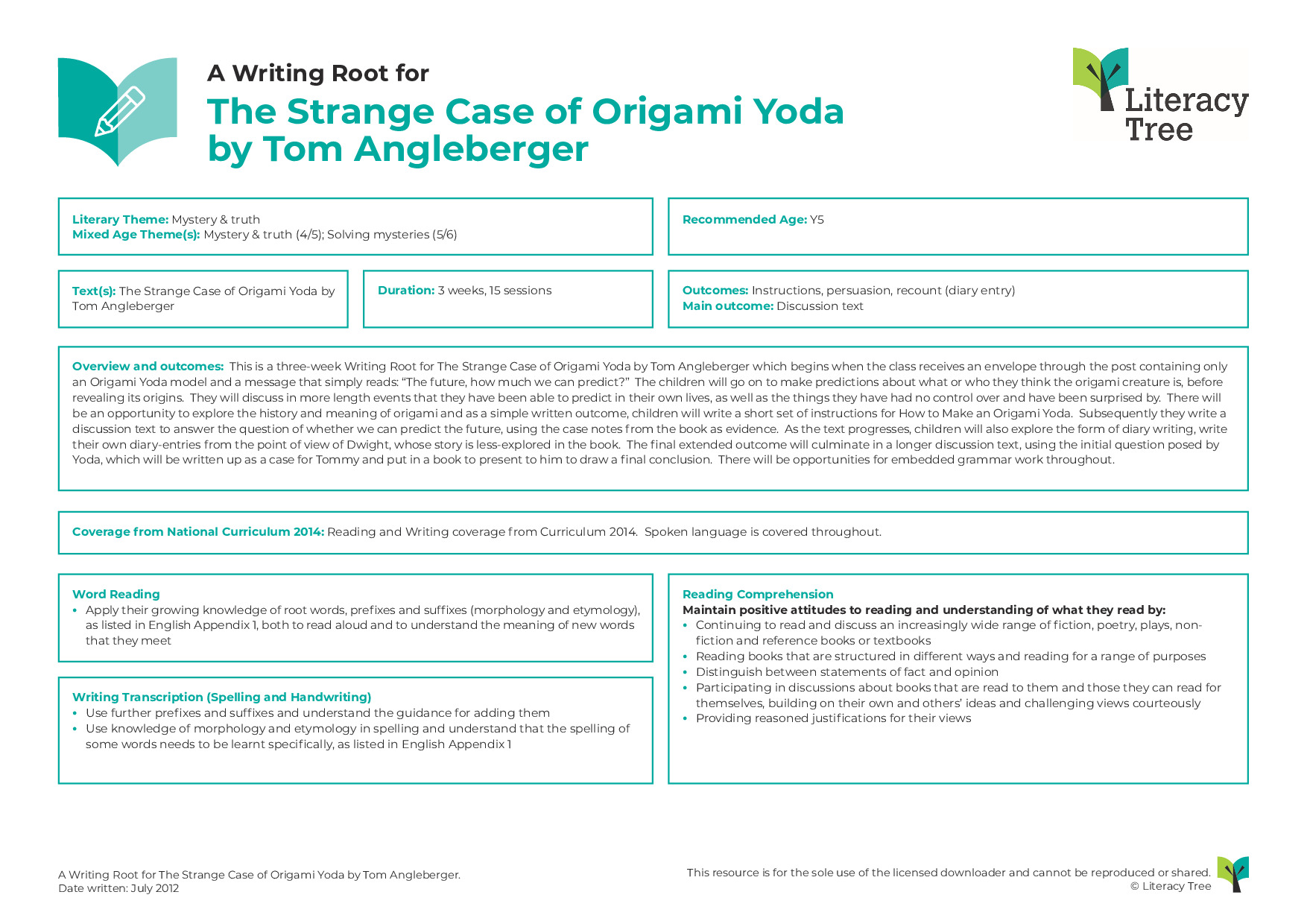 A Writing Root for The Strange Case of Origami Yoda